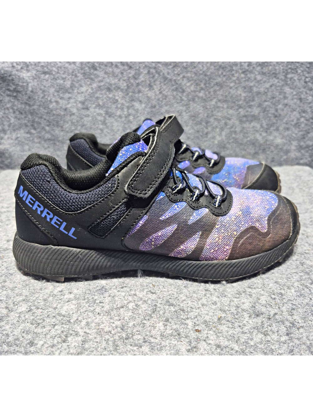 Merrell Kids Hook & Loop Athletic Sneakers US 4.5 M Black Purple Blue Slip-On